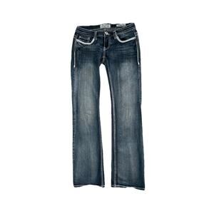 Womens Y2K Daytrip Denim Jeans Embroidered Pockets Gemstones Leo Bootcut 27x31